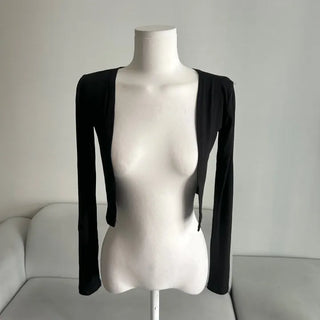 Stretchy Crop Long Sleeve Cardigan Transitional Season Summer