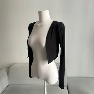 Stretchy Crop Long Sleeve Cardigan Transitional Season Summer