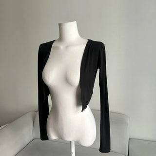 Stretchy Crop Long Sleeve Cardigan Transitional Season Summer