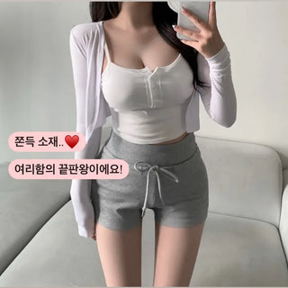 Stretchy Crop Long Sleeve Cardigan Transitional Season Summer