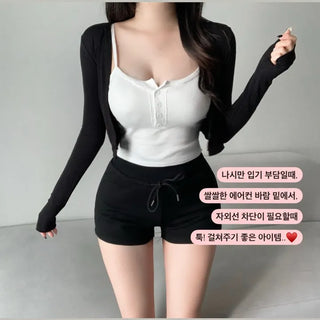 Stretchy Crop Long Sleeve Cardigan Transitional Season Summer