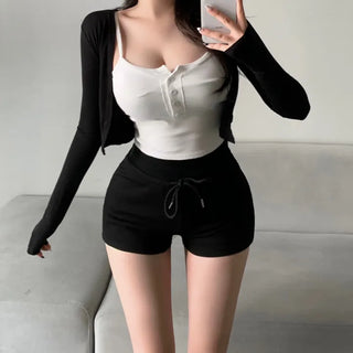 Stretchy Crop Long Sleeve Cardigan Transitional Season Summer
