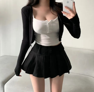 Stretchy Crop Long Sleeve Cardigan Transitional Season Summer