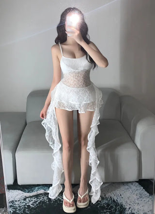 Lace Goddess Frill Wing Monokini Bikini Set Cover-up