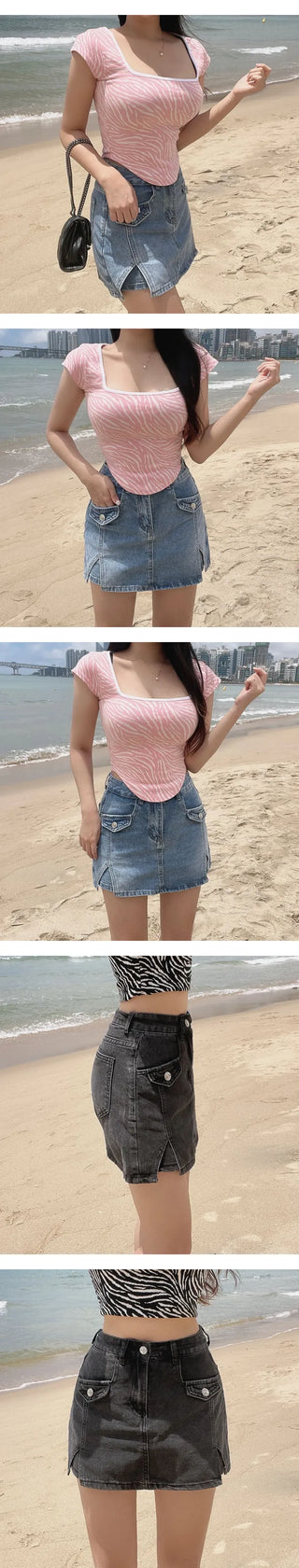 Slit Denim Button Short Skirts