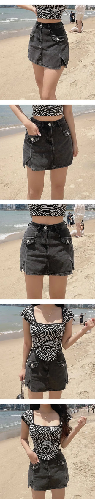 Slit Denim Button Short Skirts