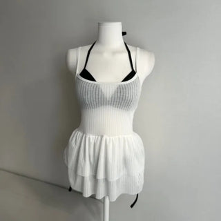 Tiered One-piece Cover-up Bikini Set Tanning Staycation Monokini