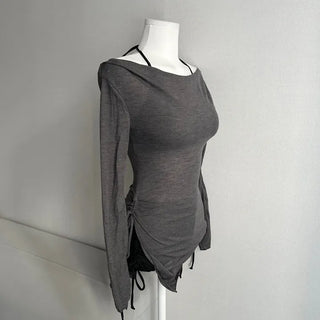 Cover-up Bikini Piece Set Off-shoulder Knit See-through Swimwear