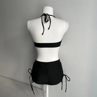 Cover-up Bikini Piece Set Off-shoulder Knit See-through Swimwear