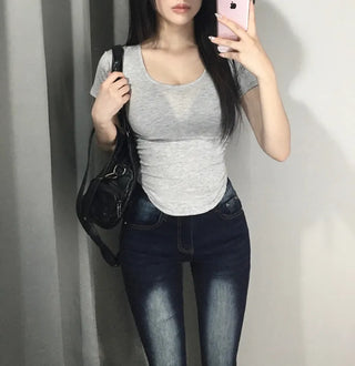 Armless U-Neck Rounded Short Sleeve T-Shirt Tee Sexy