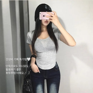 Armless U-Neck Rounded Short Sleeve T-Shirt Tee Sexy