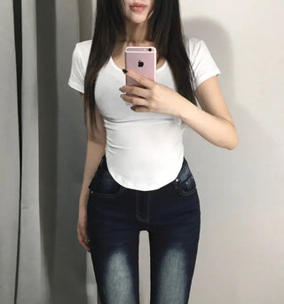 Armless U-Neck Rounded Short Sleeve T-Shirt Tee Sexy