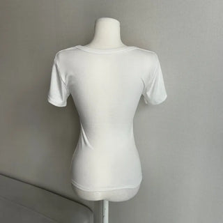 Thick-slimming deep U-neck basic short-sleeve t-shirt tee long