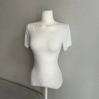 Summer Deep V-neck Arm Cover Short Sleeve T-shirt