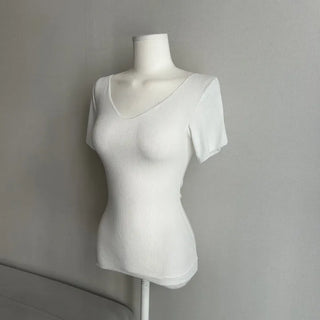 Summer Deep V-neck Arm Cover Short Sleeve T-shirt