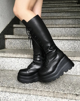 Funky Platform Lace-up Long Boots Workers Biker Shoes