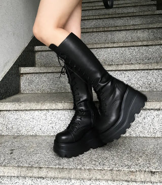 Funky Platform Lace-up Long Boots Workers Biker Shoes
