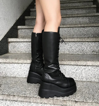 Funky Platform Lace-up Long Boots Workers Biker Shoes