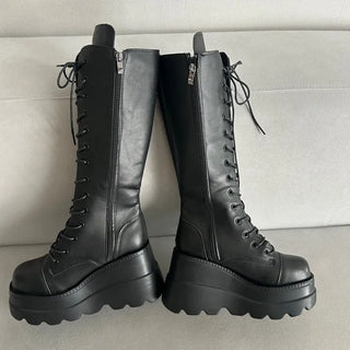 Funky Platform Lace-up Long Boots Workers Biker Shoes