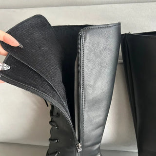 Funky Platform Lace-up Long Boots Workers Biker Shoes