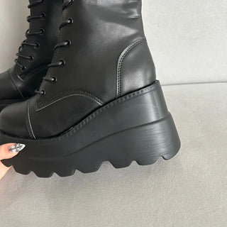 Funky Platform Lace-up Long Boots Workers Biker Shoes