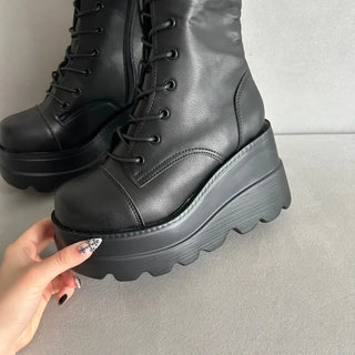 Funky Platform Lace-up Long Boots Workers Biker Shoes