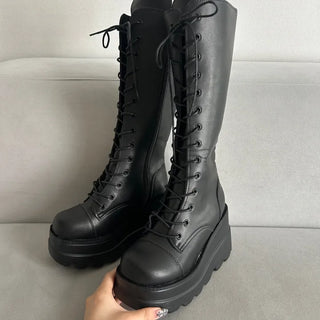 Funky Platform Lace-up Long Boots Workers Biker Shoes