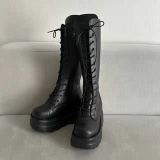 Funky Platform Lace-up Long Boots Workers Biker Shoes