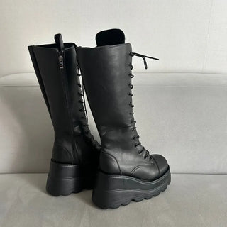 Funky Platform Lace-up Long Boots Workers Biker Shoes