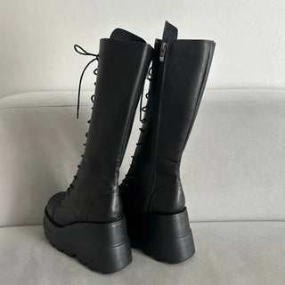 Funky Platform Lace-up Long Boots Workers Biker Shoes