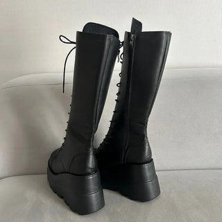 Funky Platform Lace-up Long Boots Workers Biker Shoes