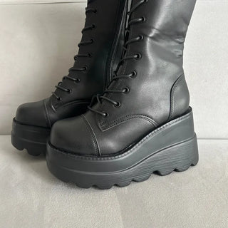 Funky Platform Lace-up Long Boots Workers Biker Shoes