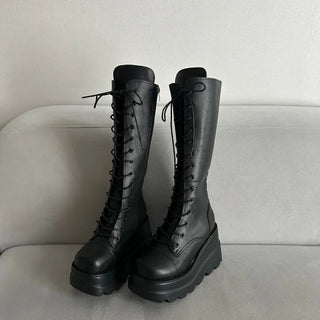 Funky Platform Lace-up Long Boots Workers Biker Shoes