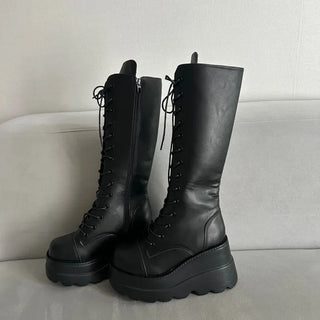Funky Platform Lace-up Long Boots Workers Biker Shoes