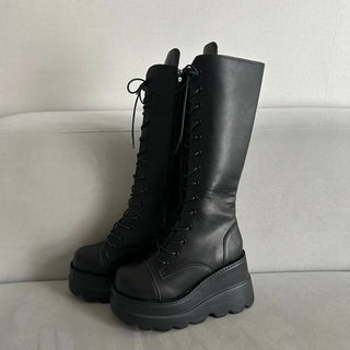 Funky Platform Lace-up Long Boots Workers Biker Shoes