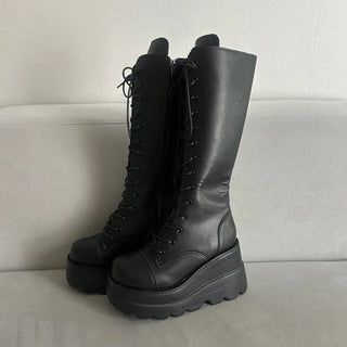 Funky Platform Lace-up Long Boots Workers Biker Shoes