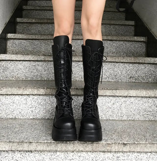 Funky Platform Lace-up Long Boots Workers Biker Shoes