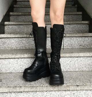 Funky Platform Lace-up Long Boots Workers Biker Shoes
