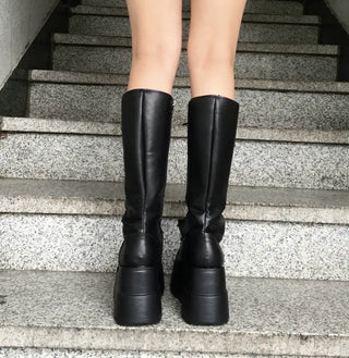 Funky Platform Lace-up Long Boots Workers Biker Shoes