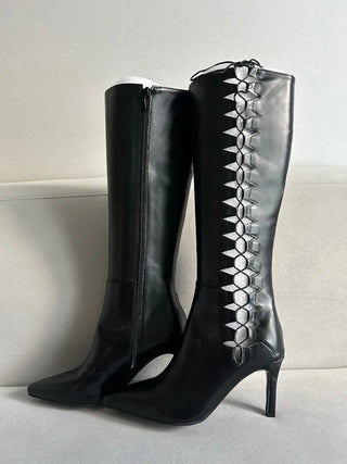 Diamond Punching Stiletto Long Boots Lightweight Pointed Toe