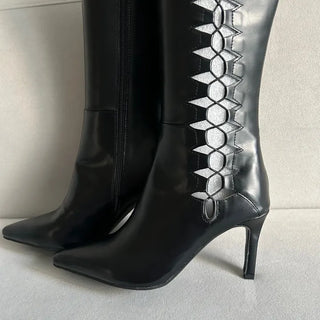 Diamond Punching Stiletto Long Boots Lightweight Pointed Toe