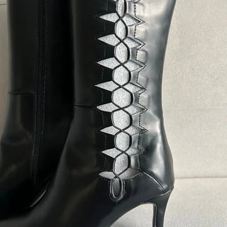 Diamond Punching Stiletto Long Boots Lightweight Pointed Toe
