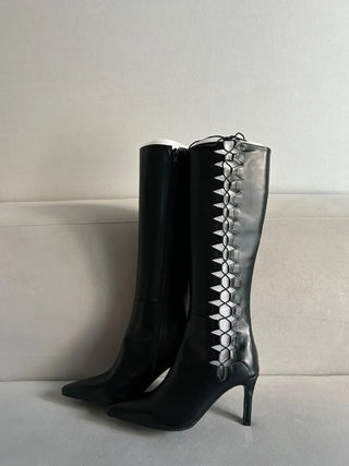 Diamond Punching Stiletto Long Boots Lightweight Pointed Toe