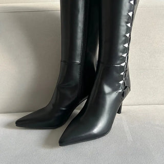 Diamond Punching Stiletto Long Boots Lightweight Pointed Toe