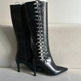 Diamond Punching Stiletto Long Boots Lightweight Pointed Toe