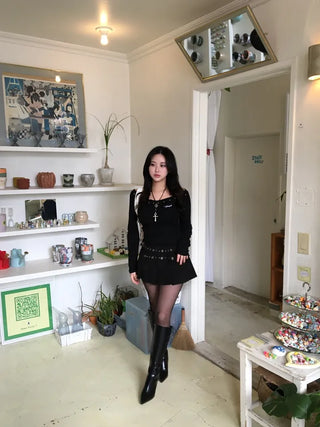 Diamond Punching Stiletto Long Boots Lightweight Pointed Toe