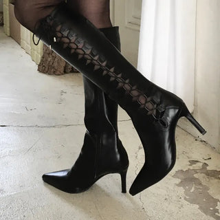 Diamond Punching Stiletto Long Boots Lightweight Pointed Toe