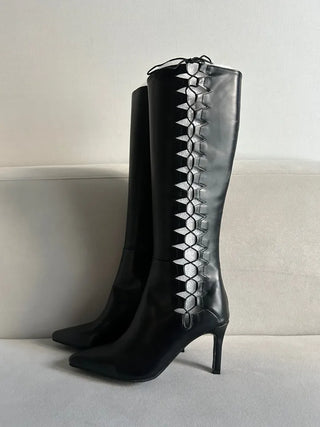 Diamond Punching Stiletto Long Boots Lightweight Pointed Toe