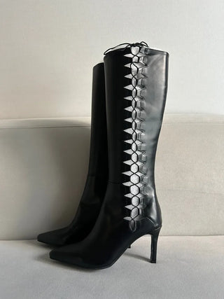 Diamond Punching Stiletto Long Boots Lightweight Pointed Toe
