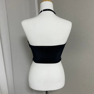 Velvet Corset Halter Neck Crop Top Sleeveless Eyelet